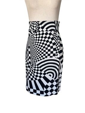 Vintage Rare 90s Gianni Versace Couture Black White Op Art Geo Print Skirt XS